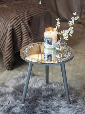 Round Mirrored Side Table with Crushed Diamonds