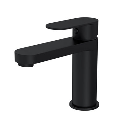 Round Mono Basin Mixer Bathroom Sink Tap & Push Button Waste - Matt Black - Balterley