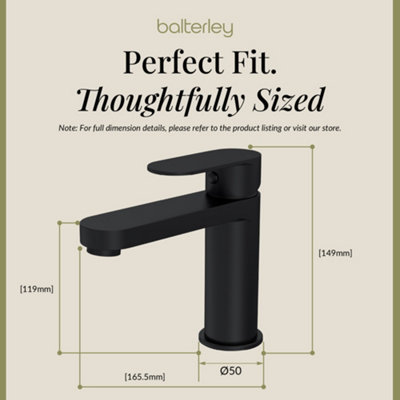 Round Mono Basin Mixer Bathroom Sink Tap & Push Button Waste - Matt Black - Balterley - 3