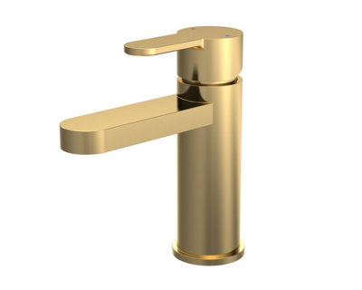 Round Mono Basin Mixer Tap & Push Button Waste - Brushed Brass