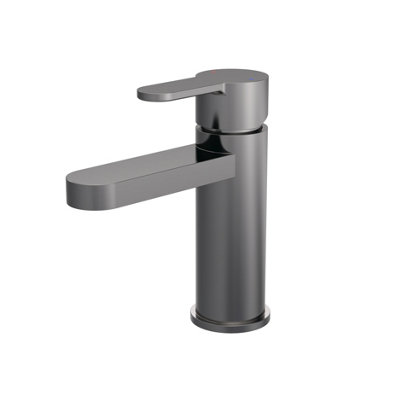 Round Mono Basin Mixer Tap & Push Button Waste - Brushed Pewter