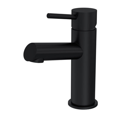 Round Mono Basin Mixer Tap & Push Button Waste - Matt Black - Balterley