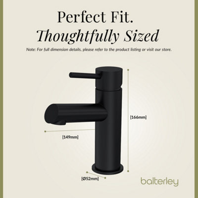 Round Mono Basin Mixer Tap & Push Button Waste - Matt Black - Balterley - 3
