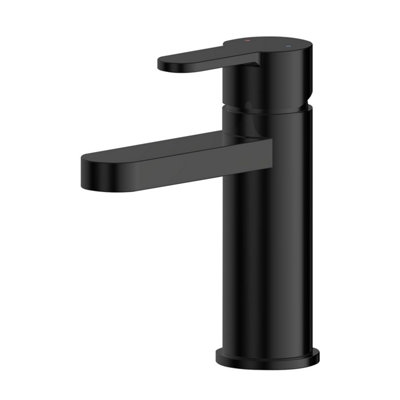 Round Mono Basin Mixer Tap & Push Button Waste - Matt Black