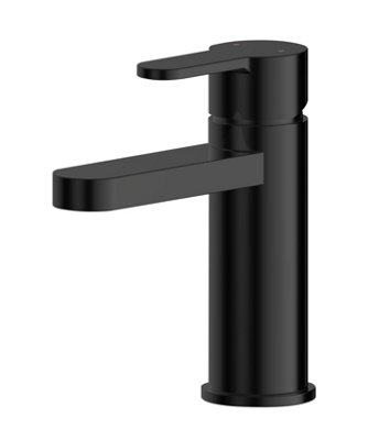 Round Mono Basin Mixer Tap & Push Button Waste - Matt Black