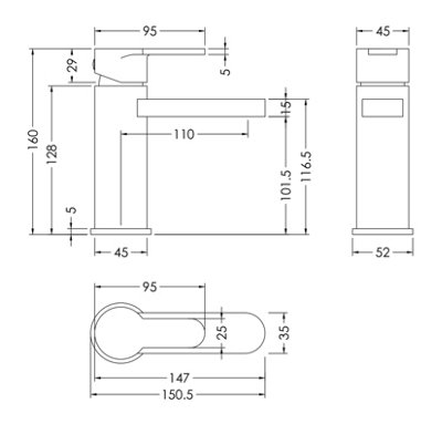 Round Mono Basin Mixer Tap & Push Button Waste - Matt Black
