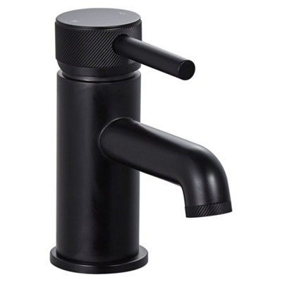Round Mono Basin Mixer Tap with Industrial Style Detailing - Black