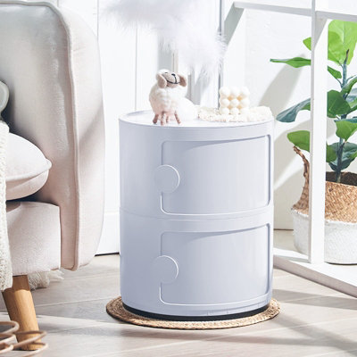 Round Multi Tiered Plastic Bedside Storage Drawers Unit Drawer Bedside Chest 40cm H