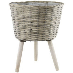 Round Natural Woven Willow Planter with Legs - Rustic Flower Display Stand for Garden & Home Décor (1 x Planter)