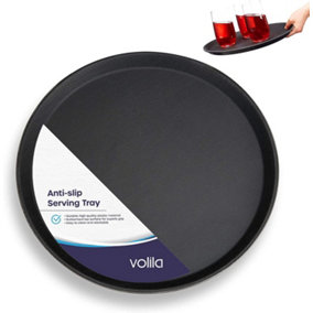 Round Non Anti Slip Tableware Bar Serving Tray Ideal for Home Kitchens Bars Restaurants Pack of 1 & 28cm Tray Black