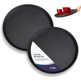 Round Non Anti Slip Tableware Bar Serving Tray Ideal for Home Kitchens Bars Restaurants Pack of 2 & 28cm Trays Black