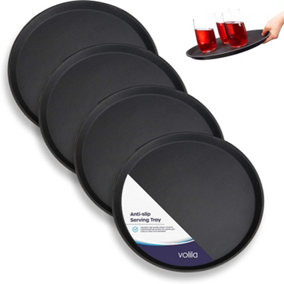 Round Non Anti Slip Tableware Bar Serving Tray Ideal for Home Kitchens Bars Restaurants Pack of 4 & 28cm Trays Black