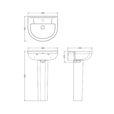 Round One Tap Hole Ceramic Basin & Full Pedestal - 500mm