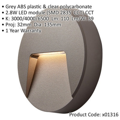 Round Outdoor IP65 Pathway Guide Light - Indirect CCT LED - Grey ABS ...