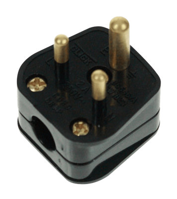 Round Pin Plug Top 2Amp Black for Lighting Circuit