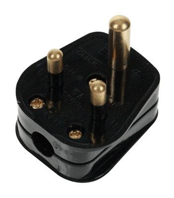 Round Pin Plug Top 5Amp Black for Lighting Circuit