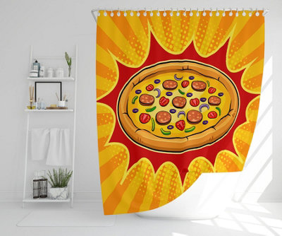 Round pizza pop art retro (Shower Curtain) / Default Title Price Comparisons | Compare The Build