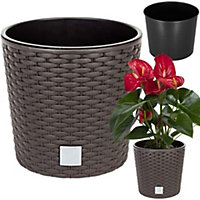 Round Planter Plant Flower Pot Outdoor Garden Weatherproof with Insert Rattan Brown 40cm - 35 Litres