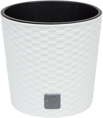 Round Planter Plant Flower Pot Outdoor Garden Weatherproof with Insert Rattan White 40cm - 35 Litres