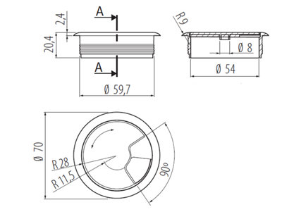 Round Plastic Grommet For Desk 60mm Alder - 3