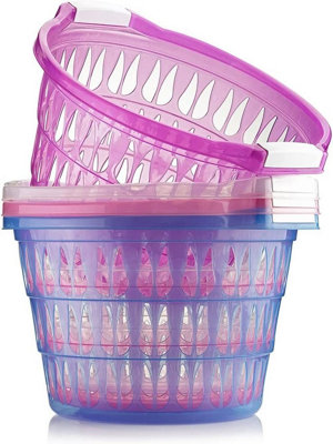 Round Plastic Laundry Storage Basket Hamper Washing Clothes With Handles Home Clear