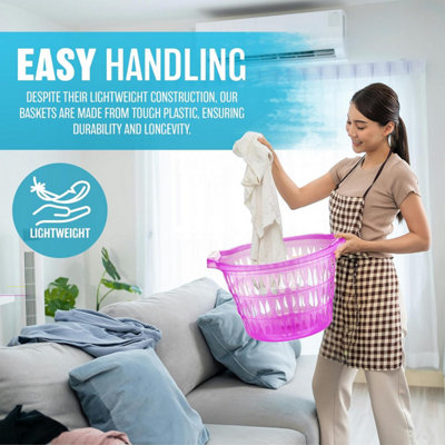 Round Plastic Laundry Storage Basket Hamper Washing Clothes With Handles Home Clear - 3