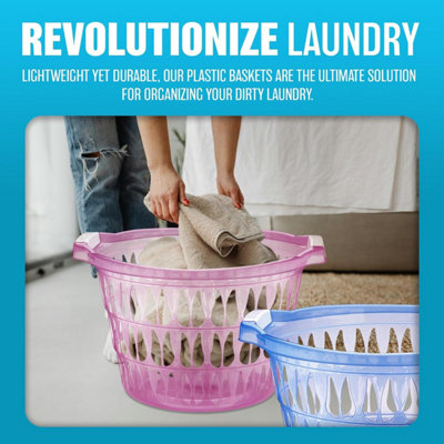 Round Plastic Laundry Storage Basket Hamper Washing Clothes With Handles Home Clear - 4
