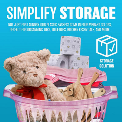 Round Plastic Laundry Storage Basket Hamper Washing Clothes With Handles Home Clear - 5
