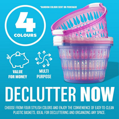 Round Plastic Laundry Storage Basket Hamper Washing Clothes With Handles Home Clear - 6