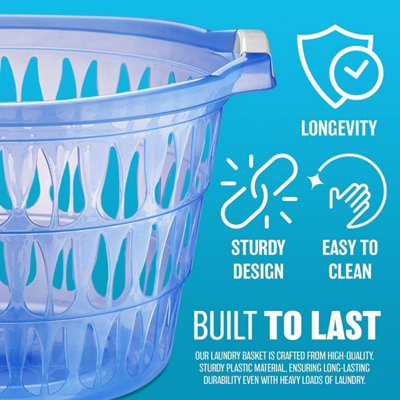 Round Plastic Laundry Storage Basket Hamper Washing Clothes With Handles Home Clear - 7