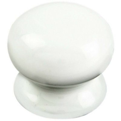 Round Porcelain Cupboard Door Knob 37mm Diameter White Antique