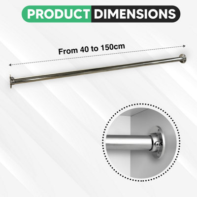 Round Rail Wardrobe Polished Chrome Hanging Tube Metal Closet Organizer Cut to Size 50cm