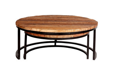 Round Railway Sleeper Set of 2 Coffee Tables