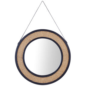 Round Rattan Wall Mirror with Strap 70 cm Light CAMBRAI