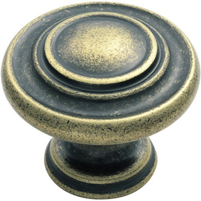 Round Ringed Pattern Door Knob 32mm Diameter Antique Brass Cabinet Handle