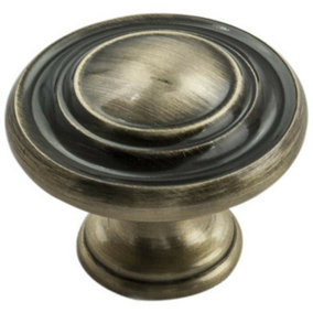 Round Ringed Pattern Door Knob 32mm Diameter Antique Burnished Brass Handle
