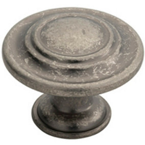 Round Ringed Pattern Door Knob 32mm Diameter Pewter Cabinet Handle