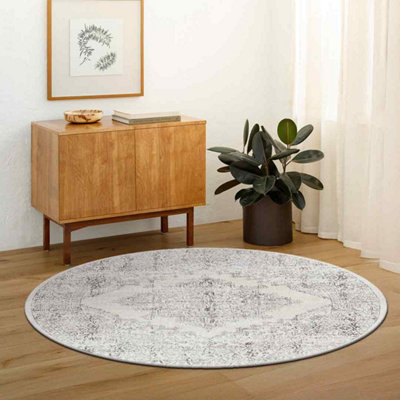 Round Roma-Vintage Off-White Grey Charcoal Traditional Boho Living ...