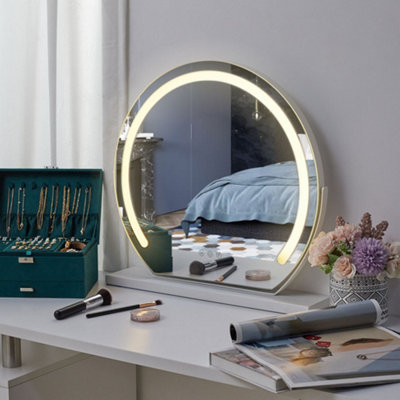 Round Rotatable Angle Freestanding Hollywood Vanity Makeup Mirror with LED Light Dimmable, Touch Control