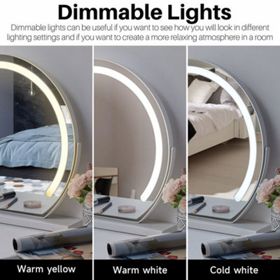 Round Rotatable Angle Freestanding Hollywood Vanity Makeup Mirror with LED Light Dimmable, Touch Control