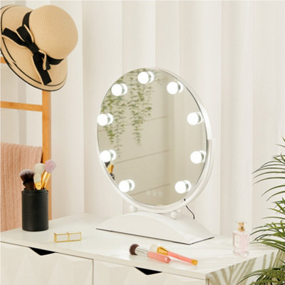 Round Rotatable LED Hollywood Vanity Makeup Mirror Dimmable with White Arch Base 3 Lighting Modes