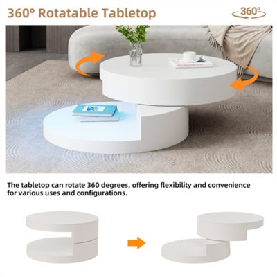 Round Rotating Coffee Table with LED Lights, 360 Degree Rotating ...