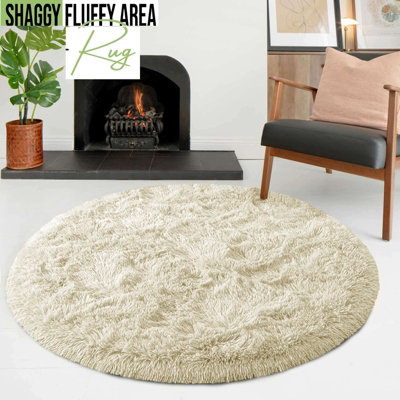 ROUND RUGS 120X120 CM CREAM AREA RUGS FOR BEDROOM NON SLIP MODERN SUPER ...