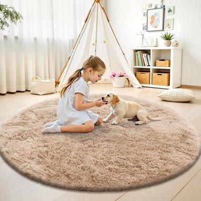 Round Rugs Living Room 120x120 cm Fluffy Shaggy Beige Area Rugs for ...