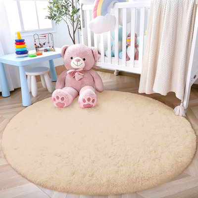 Round Rugs Living Room 120x120 cm Fluffy Shaggy Beige Area Rugs for ...