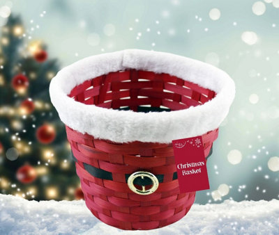 Plastic Buckets with Handles, Red Santa Belt Round Basket, Multi-Purpose  Container Decorative Home Kitchen Candy Bars Baskets Christmas Holiday  Party