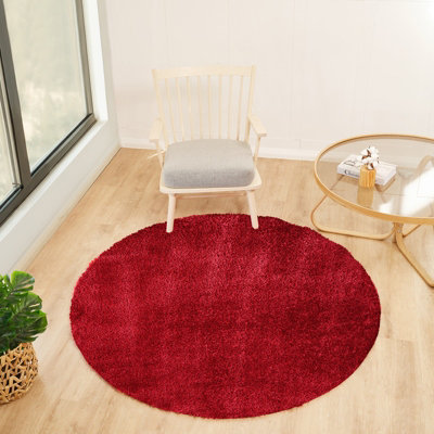 Round Shaggy Solid Color Plush Pile Cherry Claire Area Rug 120 x 120 cm ...