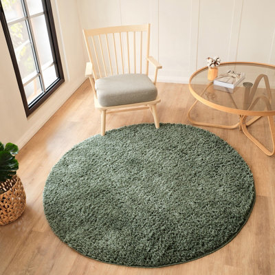Round Shaggy Solid Color Plush Pile Green Soso Area Rug 160 x 160 cm ...