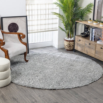 Round Shaggy Solid Color Plush Pile Grey LILLY Area Rug 120 x 120 cm ...