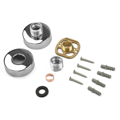 Round Shower Fixing Kit Plates (Pair) - Chrome Brass Wall Mounted with ...